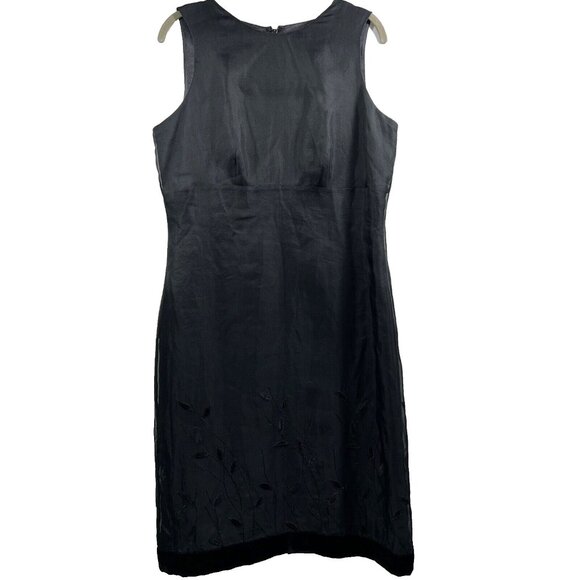 VTG Harold's Sheath Dress 10 100% Silk Solid Black Lace Overlay Velvet Trim Hem - Picture 1 of 12